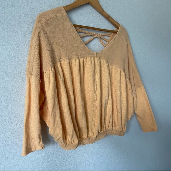 Free People Orange Cropped Drapey Linen Blend Top Size XS - Picture 2 of 6